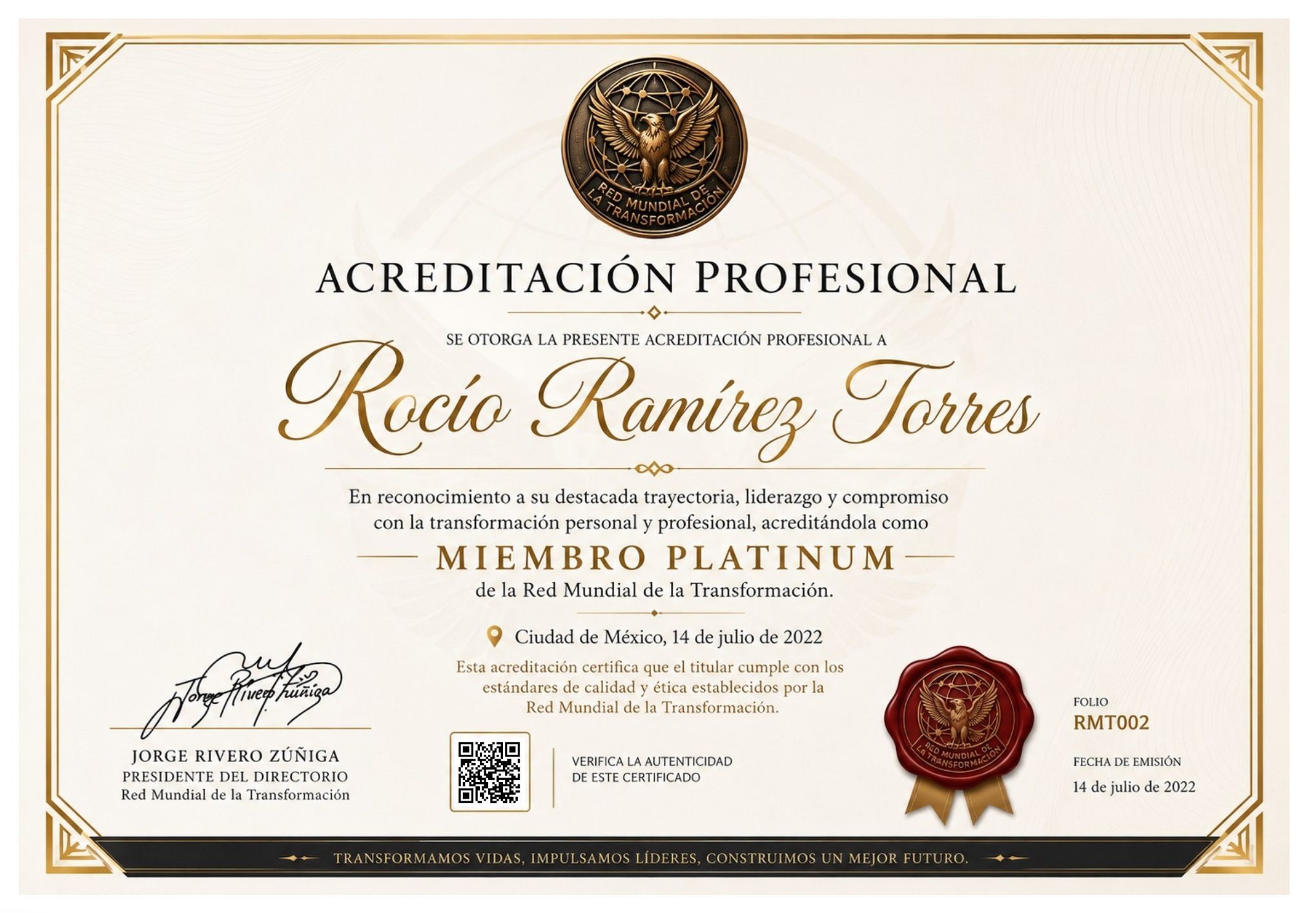 Certificado de Rocío Ramírez